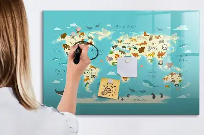 Beschreibbare Magnettafel mit Motiv Tierweltkarte