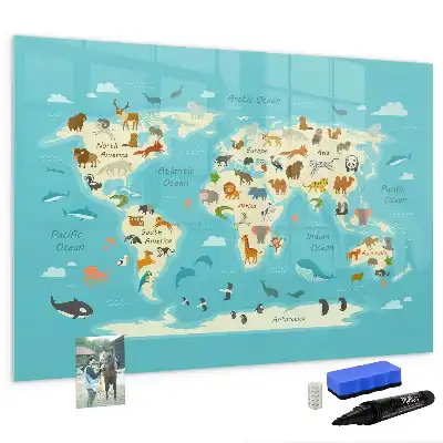 Beschreibbare Magnettafel mit Motiv Tierweltkarte