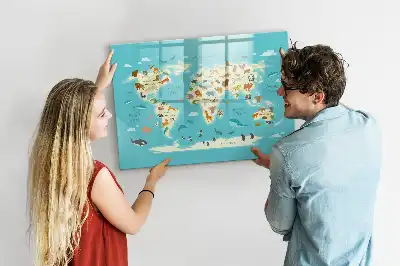 Beschreibbare Magnettafel mit Motiv Tierweltkarte