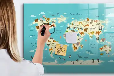 Beschreibbare Magnettafel mit Motiv Tierweltkarte
