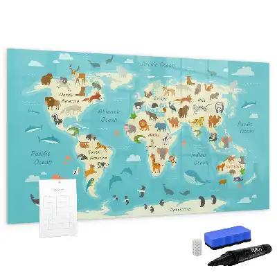 Beschreibbare Magnettafel mit Motiv Tierweltkarte
