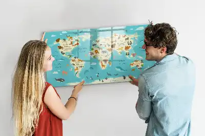 Beschreibbare Magnettafel mit Motiv Tierweltkarte