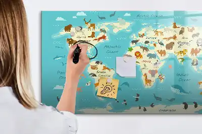 Beschreibbare Magnettafel mit Motiv Tierweltkarte