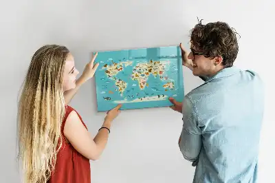 Beschreibbare Magnettafel mit Motiv Tierweltkarte