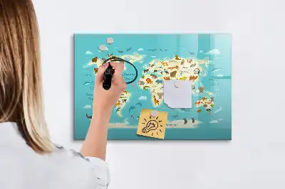 Beschreibbare Magnettafel mit Motiv Tierweltkarte