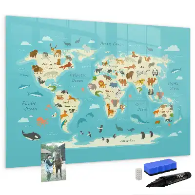 Beschreibbare Magnettafel mit Motiv Tierweltkarte