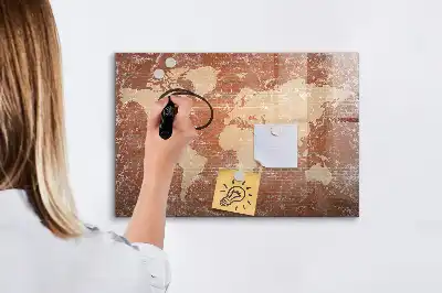 Schreib-Magnettafel mit Weltkartenmotiv auf Ziegeloptik