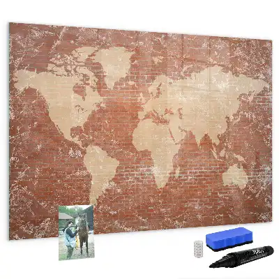 Schreib-Magnettafel mit Weltkartenmotiv auf Ziegeloptik