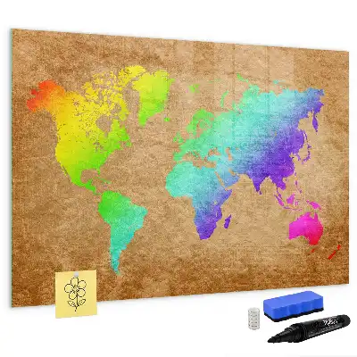 Beschreibbare Magnettafel in Form einer Regenbogen-Weltkarte