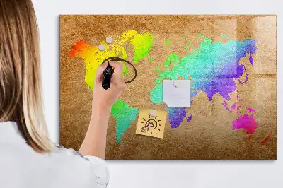 Beschreibbare Magnettafel in Form einer Regenbogen-Weltkarte