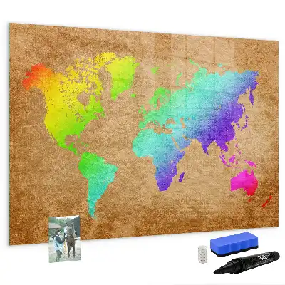 Beschreibbare Magnettafel in Form einer Regenbogen-Weltkarte