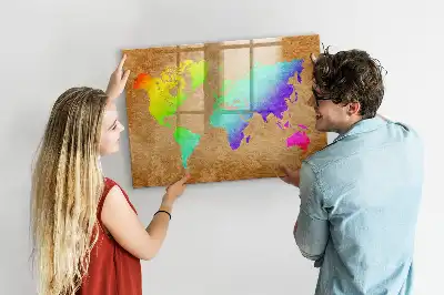 Beschreibbare Magnettafel in Form einer Regenbogen-Weltkarte