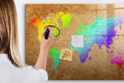 Beschreibbare Magnettafel in Form einer Regenbogen-Weltkarte