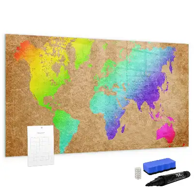 Beschreibbare Magnettafel in Form einer Regenbogen-Weltkarte