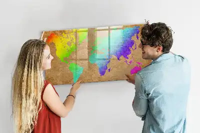 Beschreibbare Magnettafel in Form einer Regenbogen-Weltkarte