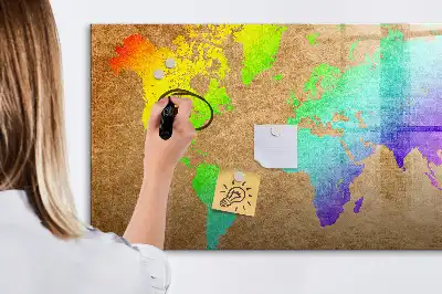 Beschreibbare Magnettafel in Form einer Regenbogen-Weltkarte