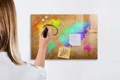 Beschreibbare Magnettafel in Form einer Regenbogen-Weltkarte