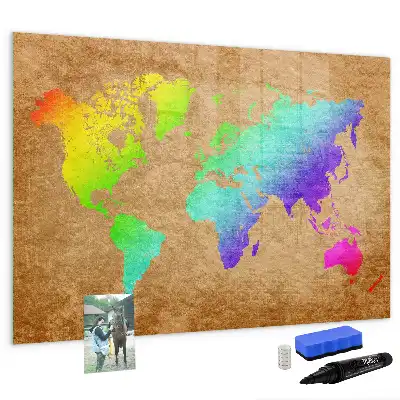 Beschreibbare Magnettafel in Form einer Regenbogen-Weltkarte