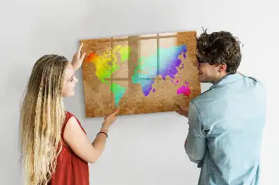 Beschreibbare Magnettafel in Form einer Regenbogen-Weltkarte