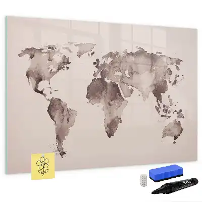 Beschreibbare Magnettafel mit Aquarell Weltkarte Motiv