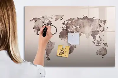 Beschreibbare Magnettafel mit Aquarell Weltkarte Motiv
