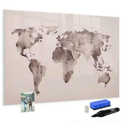 Beschreibbare Magnettafel mit Aquarell Weltkarte Motiv