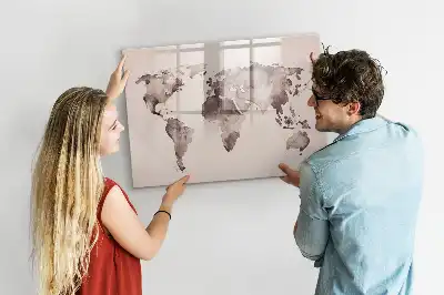 Beschreibbare Magnettafel mit Aquarell Weltkarte Motiv