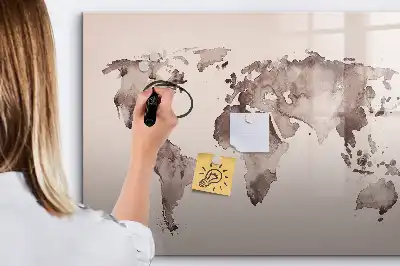 Beschreibbare Magnettafel mit Aquarell Weltkarte Motiv