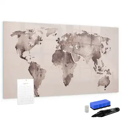 Beschreibbare Magnettafel mit Aquarell Weltkarte Motiv
