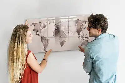 Beschreibbare Magnettafel mit Aquarell Weltkarte Motiv