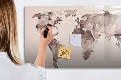 Beschreibbare Magnettafel mit Aquarell Weltkarte Motiv