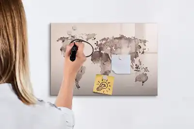 Beschreibbare Magnettafel mit Aquarell Weltkarte Motiv