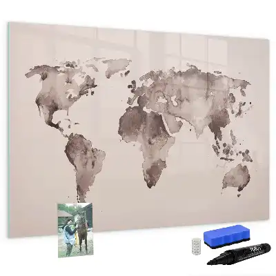 Beschreibbare Magnettafel mit Aquarell Weltkarte Motiv