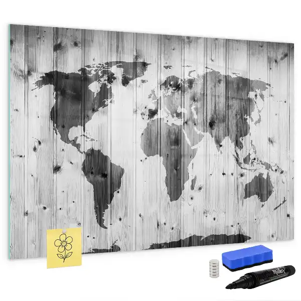 Schreib-Magnettafel Weltkarte aus Holz
