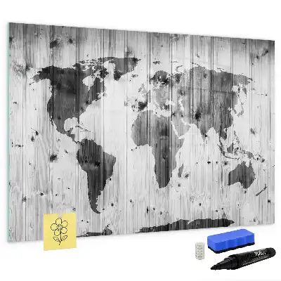 Schreib-Magnettafel Weltkarte aus Holz