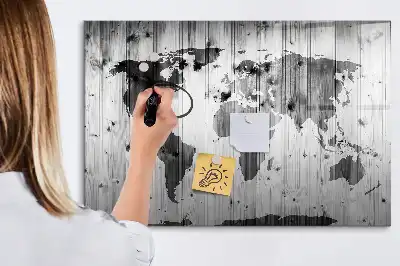 Schreib-Magnettafel Weltkarte aus Holz