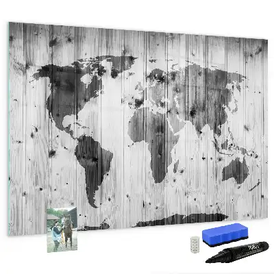 Schreib-Magnettafel Weltkarte aus Holz