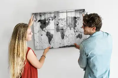 Schreib-Magnettafel Weltkarte aus Holz