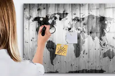 Schreib-Magnettafel Weltkarte aus Holz
