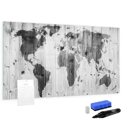 Schreib-Magnettafel Weltkarte aus Holz