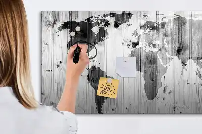 Schreib-Magnettafel Weltkarte aus Holz