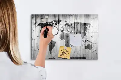 Schreib-Magnettafel Weltkarte aus Holz