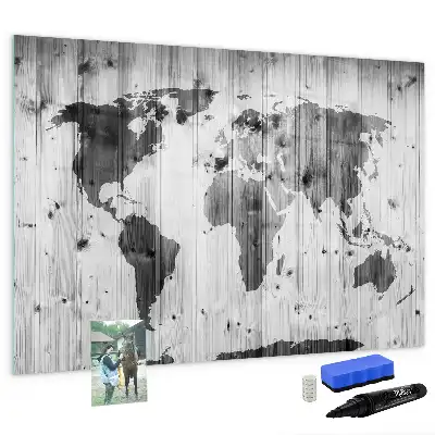 Schreib-Magnettafel Weltkarte aus Holz