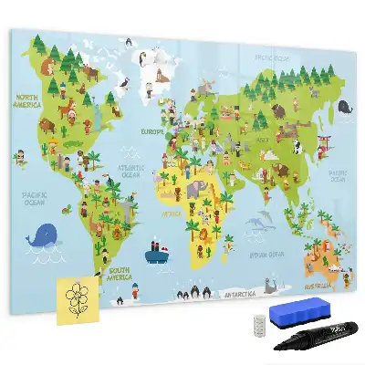 Kulturelle Weltkarte als beschreibbare Magnettafel