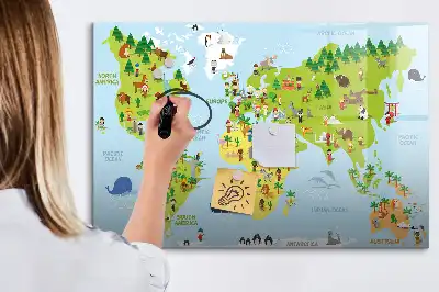 Kulturelle Weltkarte als beschreibbare Magnettafel