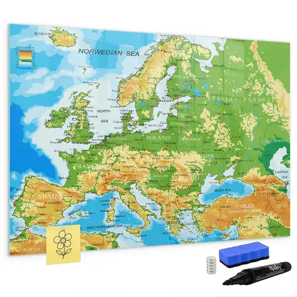 Geografische Weltkarte als beschreibbare Magnettafel