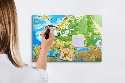 Geografische Weltkarte als beschreibbare Magnettafel
