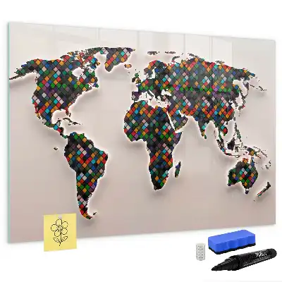 Schreib-Magnettafel mit Motiv einer abstrakten Weltkarte