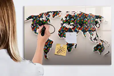 Schreib-Magnettafel mit Motiv einer abstrakten Weltkarte