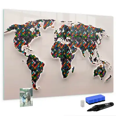 Schreib-Magnettafel mit Motiv einer abstrakten Weltkarte